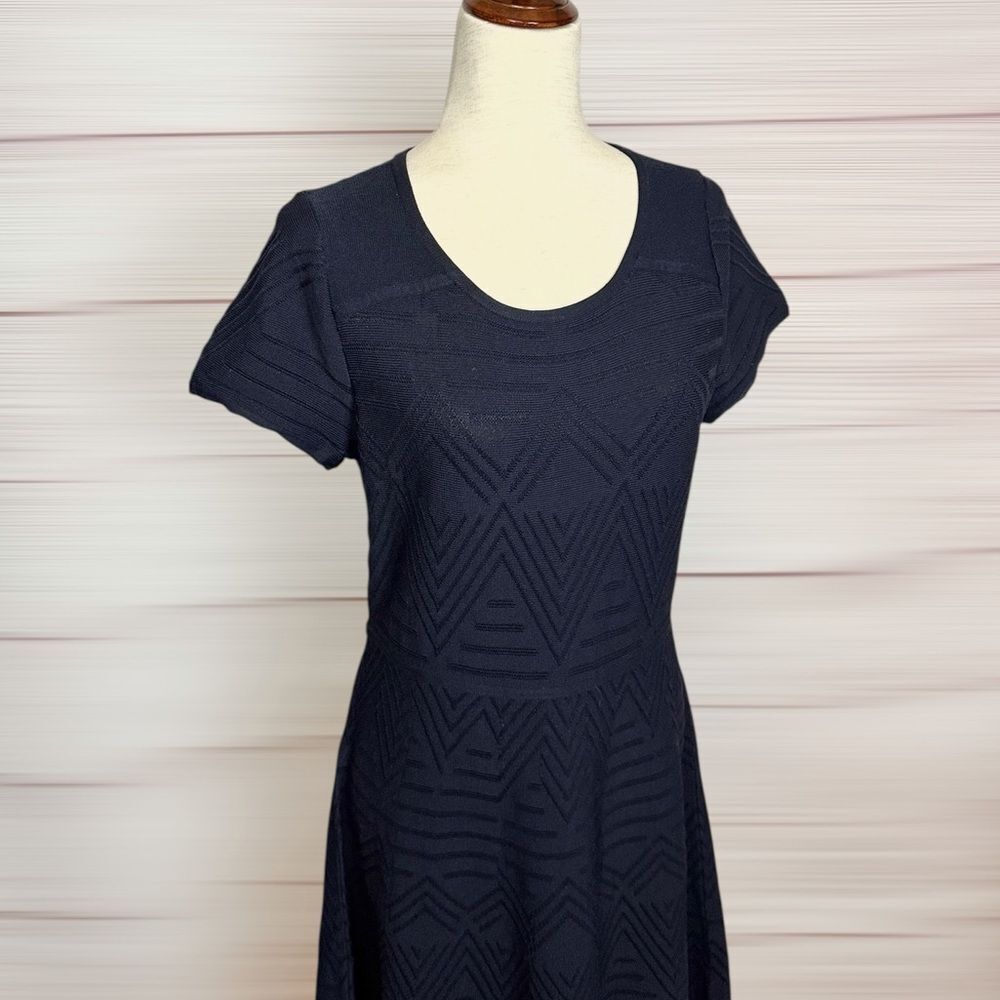 NWT Talbots Fit & Flare Dress Navy Blue Structured Rayon Blend Fabric L (8-10) - Picture 2 of 12